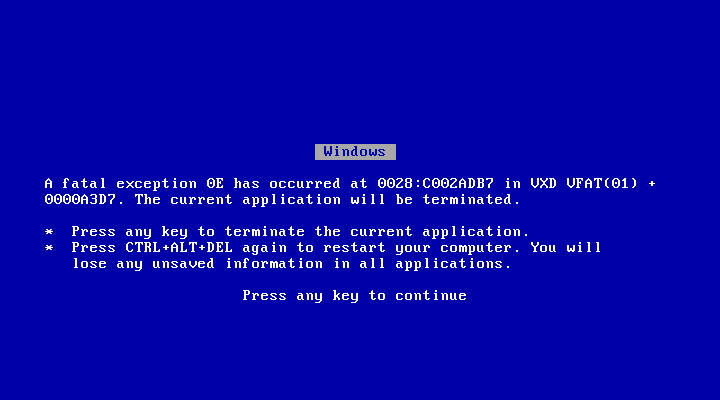 Windows Blue Screen of Death error message