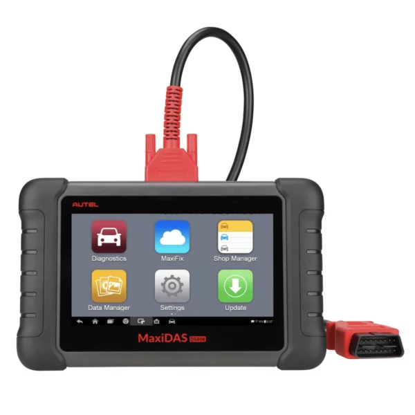 AUTEL MaxiDAS DS808 with cable on white background