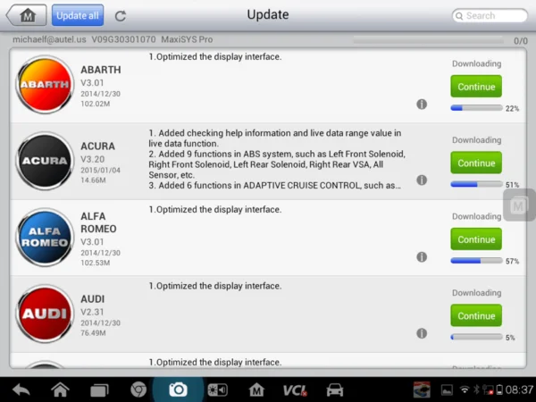AUTEL MaxiSYS MS909 updates screenshot
