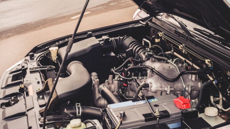 Open car bonnet showing engine