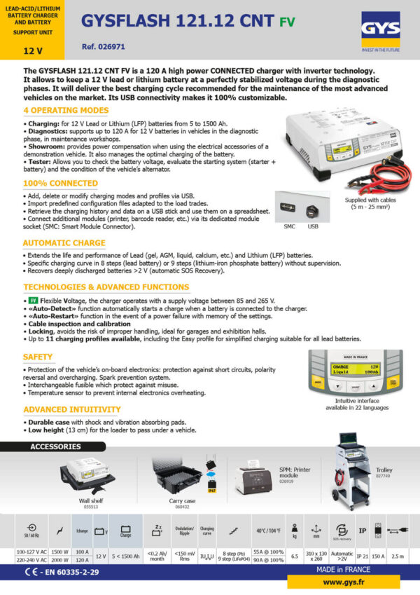 GYSFLASH 121.12 CNT FV (120A) with 5m Cables - Image 4