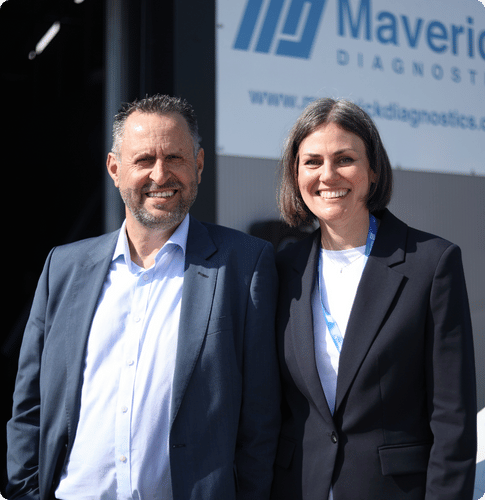 Andy Brooke and Laura Hall outside Maverick Diagnostics