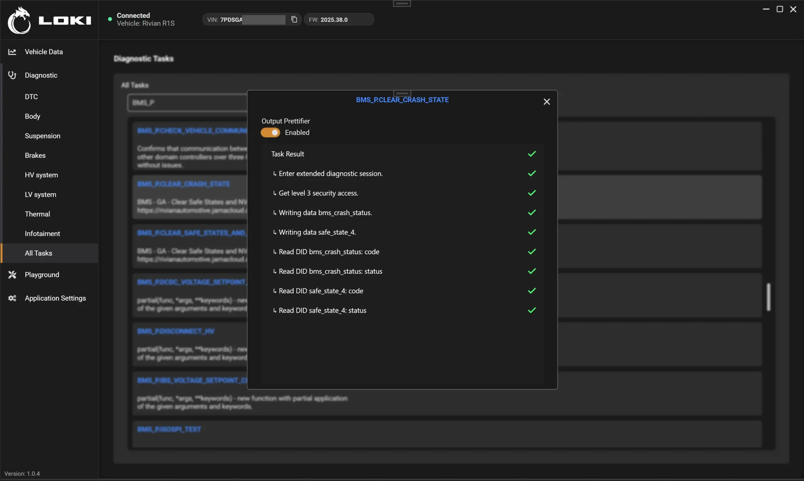 LOKI PRO diagnostic task steps and results